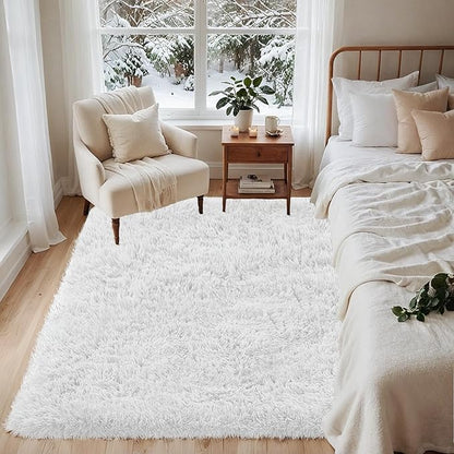 4x6 Area Rugs for Living Room Rug: Soft Fluffy Shag White Rugs for Bedroom, Non-Slip Large Fuzzy Plush Rug Indoor Floor Carpet for Nursery Kids Boys Girls Room, Dorms, Playroom, Modern Home Decor