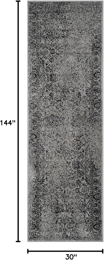 SAFAVIEH Adirondack Collection Runner Rug - 2'6" x 12', Grey & Black, Distressed Vintage Floral Design, Non-Shedding & Easy to Clean, Ideal for Hallway, Foyer, Entryway, Bedroom (ADR109B)
