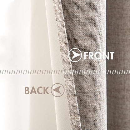 MIULEE Linen Blackout Curtains and Drapes 100% Room Darkening Thermal Insulated Grommet Window Panels with Coating 2 PCs W 42 x L 84 inches Khaki