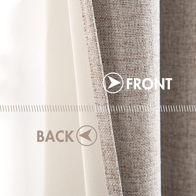 MIULEE Blackout Curtains for Bedroom Linen Texture Solid Thermal Insulated Natural Khaki Grommet Room Darkening Curtains & Drapes Luxury Decor for Living Room Nursery 52x54 Inch (2 Panels)