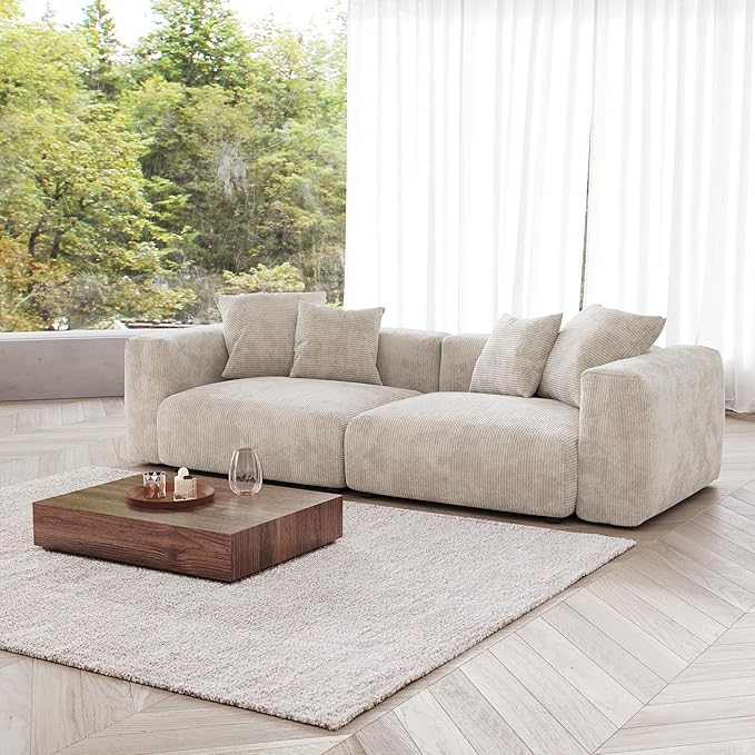 JACH 102" Sectional Couch with 4 Pillows, Corduroy Modular Sectional Sofa, Cushion Covers Removable, Oversized Love Seat Sofas Couches for Living Room, Office, Apartment, Beige