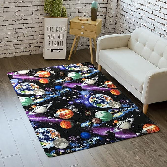 Solar System 3D Planet Universe Area Rug for Kids Bedroom 4x6 ft Soft Non-Slip Outer Space Galaxy Rug for Boys Room Living Room