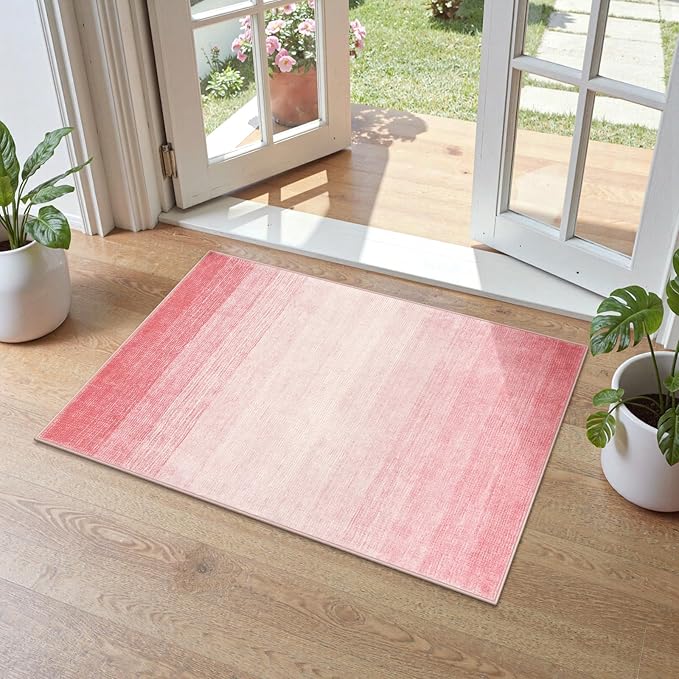 Wonnitar Modern Ombre Small Rug, 2x3 Pink Bathroom Rugs, Contemporary Kitchen Rugs and Mats Washable, Non-Slip Soft Gradient Bedroom Accent Throw Floor Carpet for Bedside Bath Dorm (Pink, 2'x3')