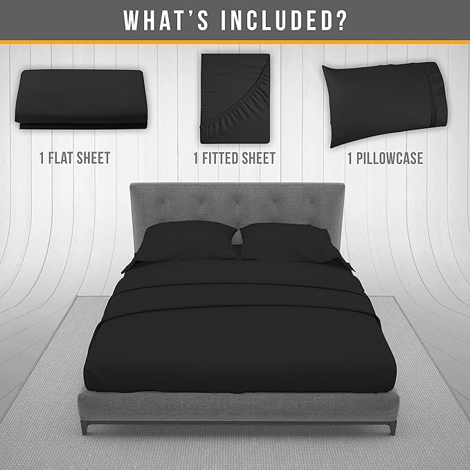Twin Sheets Set - Luxury Hotel Bed Sheets - Soft Cooling Sheets with Elastic Corner Straps - Deep Pockets Microfiber Bedsheets - Bedding Sheet & Pillowcases Sets 3 PC (Twin Size, Black)
