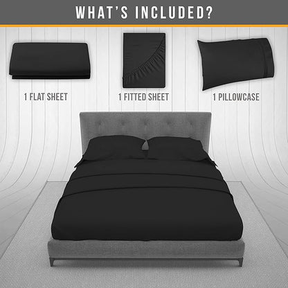 Twin Sheets Set - Luxury Hotel Bed Sheets - Soft Cooling Sheets with Elastic Corner Straps - Deep Pockets Microfiber Bedsheets - Bedding Sheet & Pillowcases Sets 3 PC (Twin Size, Black)