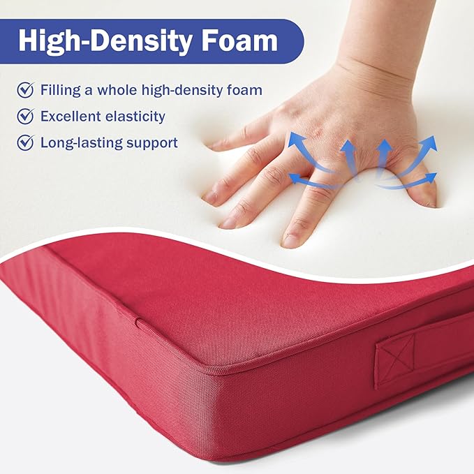 Outdoor Chair Cushions, Christmas Red Patio Chair Cushions 22x22x3 Inch, Waterproof Outdoor Cushions with Removable Cover for Sofa, Fade Resistant Patio Cushions for Outdoor Furniture