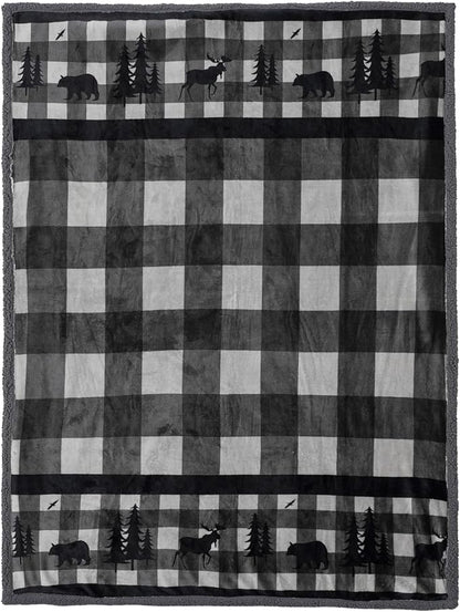 PAVILIA Winter Cabin Sherpa Throw Blanket, Soft Fleece Cozy Grey Christmas Reversible Blanket 50"x60", Warm Plush Rustic Plaid Throw for Couch, Bed, for Family, Friends
