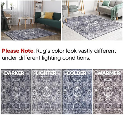 Keen Home Design Area Rugs - Non-Shedding, Thick Pile Abstract Rugs for Kitchen, Living Room, Bedroom, Dining Room, Entryway (Medallion Grey/Blue/Cream, 7'3'' x 10'2'')