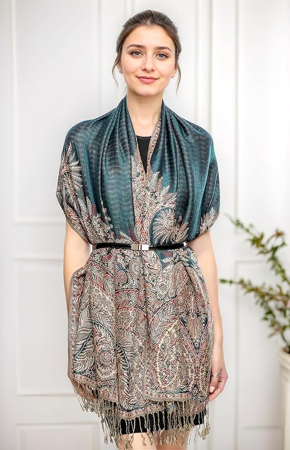 Achillea Big Paisley Pashmina Shawl Wrap for Women – Elegant Scarf for Weddings, Evening Dresses, Festivals & Daily Wear