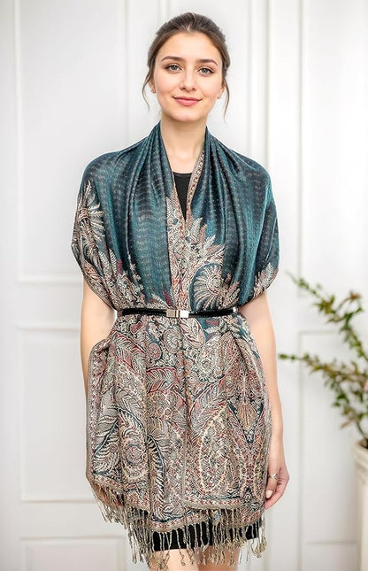 Achillea Big Paisley Pashmina Shawl Wrap for Women – Elegant Scarf for Weddings, Evening Dresses, Festivals & Daily Wear