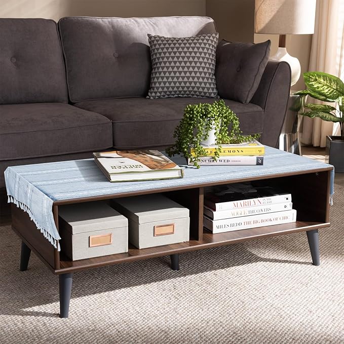 Coffee Table Cloth, Coffee Table Cover with Pockets and Tassel, Grey Jacquard for Living Room Small Rectangle Tablecloths Washer Dryer Fridge Top Dust Cover,Easy Care Machine Washable