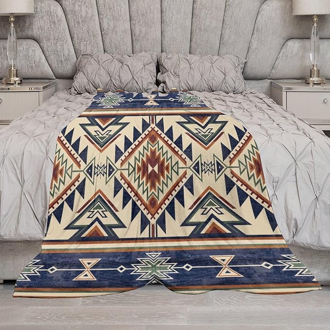 Native Throw Blanket, Southwest Tribal Aztec Pattern Vintage Abstract Ethnic Geometric Print Couch Sofa Bed Plush Throw Blanket 40"x50"