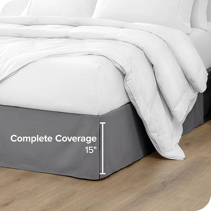 Bare Home King Bed Skirt - 15-Inch Tailored Drop Easy Fit - Bed Skirt for Beds - Center & Corner Pleats (King, Grey)