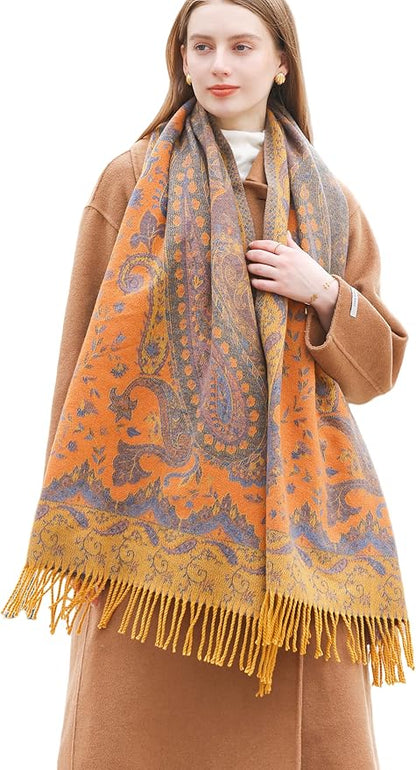 Wander Agio Warm Fashion Scarf Long Shawl Large Blanket Winter Wraps Scarves for Women Cashmere Jacquard Vintage Paisley