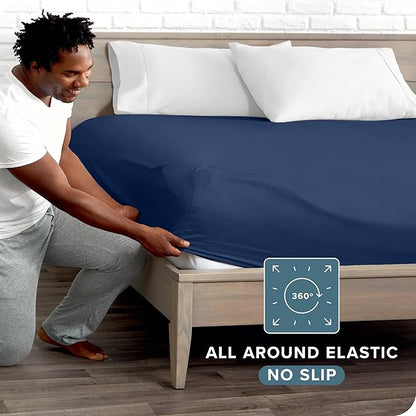 Bare Home Fitted Bottom Sheet Twin XL Size - Premium 1800 Microfiber - Ultra-Soft Hotel Luxury - Deep Pocket - Durable and Long Lasting (Twin XL, Dark Blue)