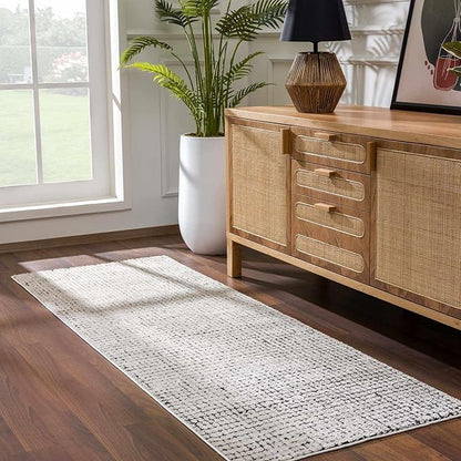 Hauteloom Keita Contemporary Mosaic Area Rug - High Pile Fluffy Soft Shag Carpet for Living Room, Bedroom - Cream, Brown - 18" x 18" Sample