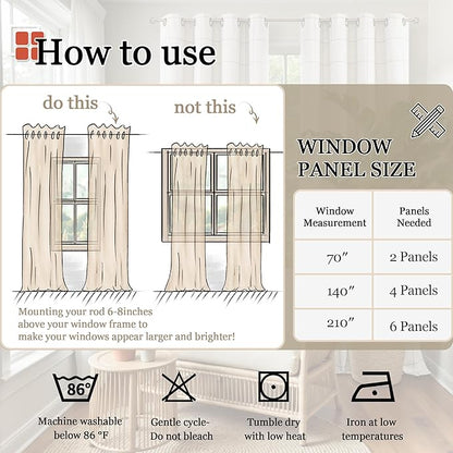 Brown Plaid Curtains Pattern Printed 90 Inches Long - Total Linen Blackout Curtains for Living Room, Boho Grommet Drapes for Farmhouse Thermal Drapery 52x90 Inch 2 Panels