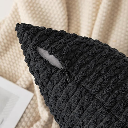Kevin Textile 14x36 Inch Long Lumbar 1 Pack Boho Decorative Throw Pillow Cover Soft Striped Corduroy Rectangle Cushion Case Farmhouse Accent for Living Room Couch Sofa Bed, Black