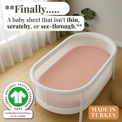 GOTS Organic Bedside Bassinet Sheets 33x20 for Maxi COSI Iora, Newton, Cowiewie, Baby Delight, Mika Micky, Ronbei, Koola Baby Bond, Kidsclub, Luxury Turkish Cotton - Rectangle 32x19-33x20