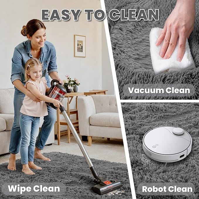 8x10 Area Rugs for Living Room Rug: Soft Fluffy Shag Light Gray Rugs for Bedroom, Non-Slip Large Fuzzy Plush Rug Indoor Floor Carpet for Nursery Kids Boys Girl Room, Dorms, Playroom, Modern Home Decor