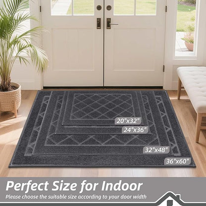 BEQHAUSE Dirt Trapper Door Mat 20" x 32", Doormat Non-Slip Entryway Rugs Washable, Dog Door Mat Stain Resistant and Absorbent Welcome Floor Mat for Front Back Door, Muddy Wet Shoes & Paws, Dark Grey