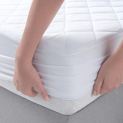 YATAS BEDDING Perle Quilted Fitted Mattress Protector, Machine Washable and Easy Care, Superior Protection and Comfort,100% Cotton Breathable top, White (Full) - 55"x75" - 14" Deep Pocket