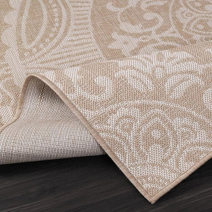Medallion Outdoor Rug 5x7 Washable Outside Carpet for Indoor Patio Porch Waterproof Easy Cleaning Non Shedding Area Rugs Beige 5 x 7
