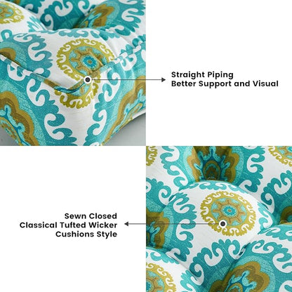 ARTPLAN Outdoor Seat Cushion,Square Thick Tufted Pure Chair Cushion for Patio Wicker Chair with Tie,Set of 2,19"x19"x5"，Floral