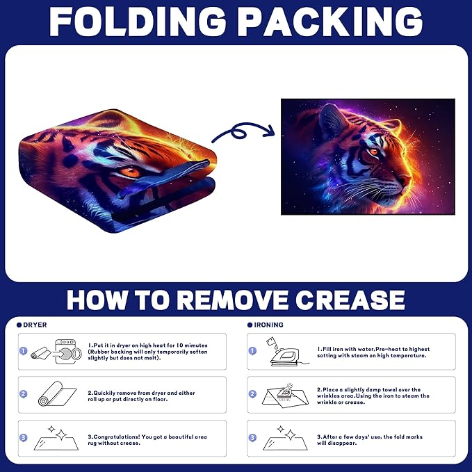 Galaxy Tiger Rug Large 3D Fierce Tigers Area Rugs for Bedroom Living Room Playroom Gameroom Boys Kids Fire Glitter Carpet Throw Rugs Floor Mat 71 in x 47 in
