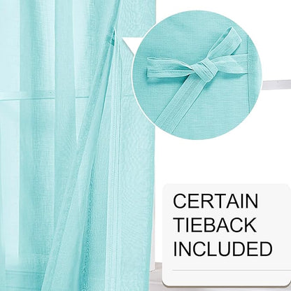 XWZO Sheer Curtains 108 Inches Long, Light Filtering Extra Long Voile Drape Lightweight Grommet Window Curtains for Patio Door, Living Room, Nursery, Mint Green, W52 x L95, Set of 2 Soft Panels