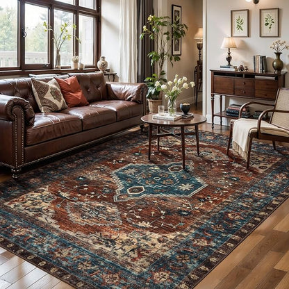 Tangsoo 3x5 Washable Rugs Oriental Area Rug, Vintage Non Slip Indoor Accent Rug, Print Distressed Carpet, Soft Low Pile Rug for Living Room Dining Bedroom Bedside Entryway