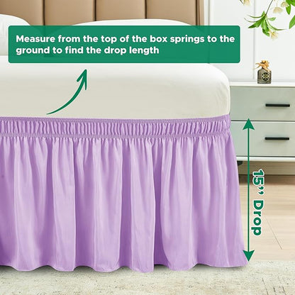 Biscaynebay Wrap Around Bed Skirts with Adjustable Belts for Full & Full XL Beds 15" Drop, Violet Elastic Dust Ruffles Silky Luxrious Fabric Machine Washable