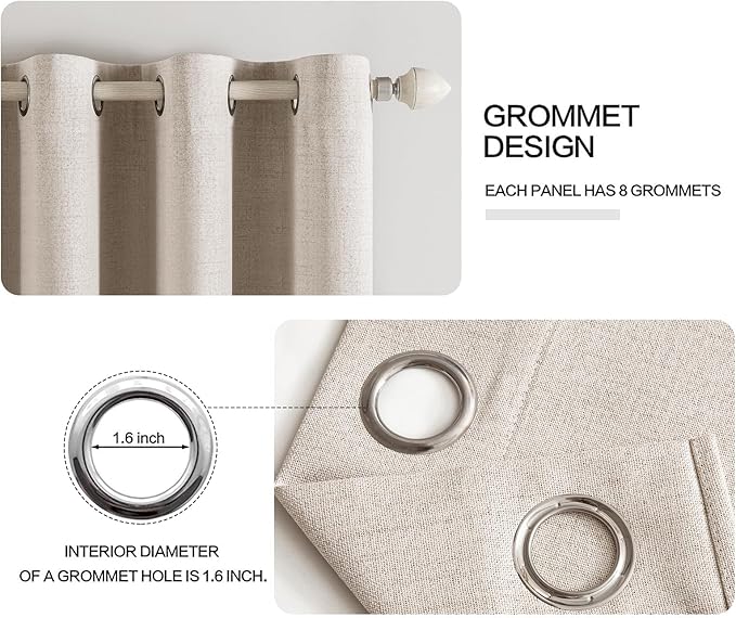 MIULEE 100% Blackout Linen Textured Curtains for Bedroom Solid Thermal Insulated Natural Grommet Room Darkening Curtains & Drapes Luxury Decor for Living Room Nursery 52 x 108 Inch (2 Panels)