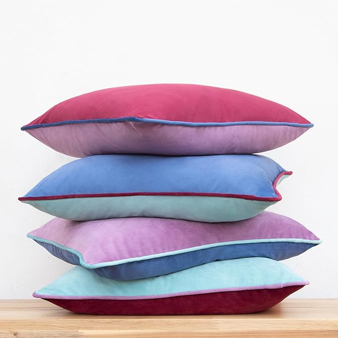 MONDAY MOOSE Decorative Throw Pillow Covers Cushion Cases, Set of 4 Soft Velvet Modern Double-Sided Designs, Mix and Match for Home Decor, Pillow Inserts Not Included (16x16 inch, Purple/Blue)