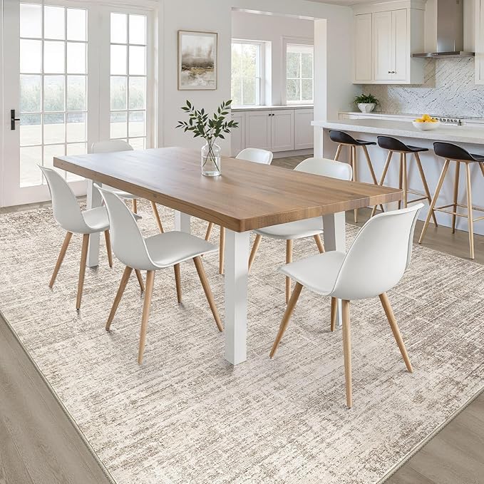 5x8 Area Rug Living Room: Washable Large Neutral Brown Rugs Abstract Soft Modern Stain Resistant Indoor Floor Non-Slip Carpet for Bedroom Nursery Kids Office Playroom Dining Room Under Table Home