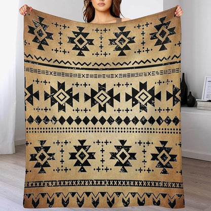 Tribal Aztec Throw Blanket, Southwestern Native Blanket, Vintage Ethnic Abstract Geometric Print Throws Cover for Couch Chair Sofa Bed Outdoor Beach Travel 60"x80"