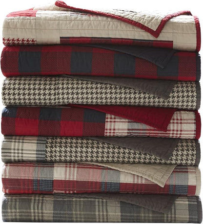 Woolrich Luxury Quilted Throw - Cabin Lifestyle, Patchwork with Moose Design All Season, Lightweight and Breathable Cozy Bedding Layer Throws for Couch Sofa, 50" W x 70" L, Winter Hills Taupe