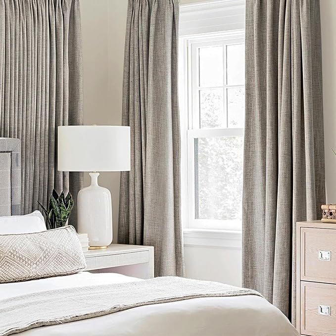 MIULEE 100% Blackout Linen Textured Curtains for Bedroom Solid Thermal Insulated Warm Taupe Grommet Room Darkening Curtains & Drapes Luxury Decor for Living Room Nursery 52 x 96 Inch (2 Panels)