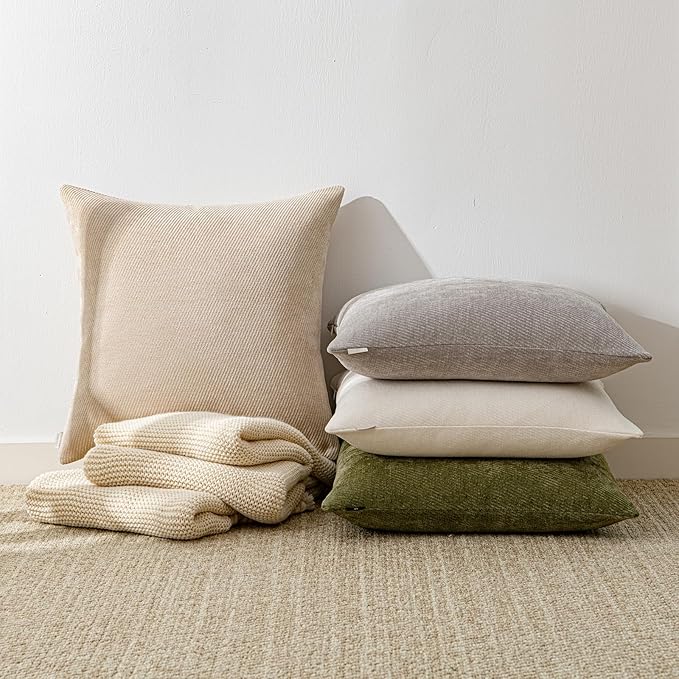 a moment Pack of 2 Decorative Chenille Throw Pillow Covers with Twill Cushion Covers for Sofa Living Room Couch Bed 18x18 Inch Moss Green