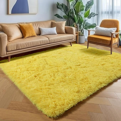 ONASAR Yellow Area Rugs for Bedroom Living Room, Washable Fluffy 4x6 Indoor Bedside Floor Throw Rug, Soft Plush Shaggy Carpet for Nursery Kids Girls Boys Teen Dorm Home Office Decor Aesthetic