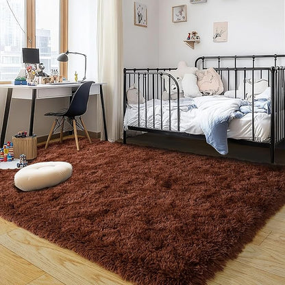Brown Plush Rug for Living Room Fuzzy Carpet for Bedroom Dorm, Non-Slip High Pile Rug, Shag Rug for Playroom Nursery Home Office Decor 8X10 Ft