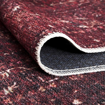 Bloom Rugs Washable Non-Slip 4' x 6' Rug - Dark Red Traditional Bordered Area Rug for Living Room, Bedroom, Dining Room, and Kitchen - Exact Size: 4' x 6'
