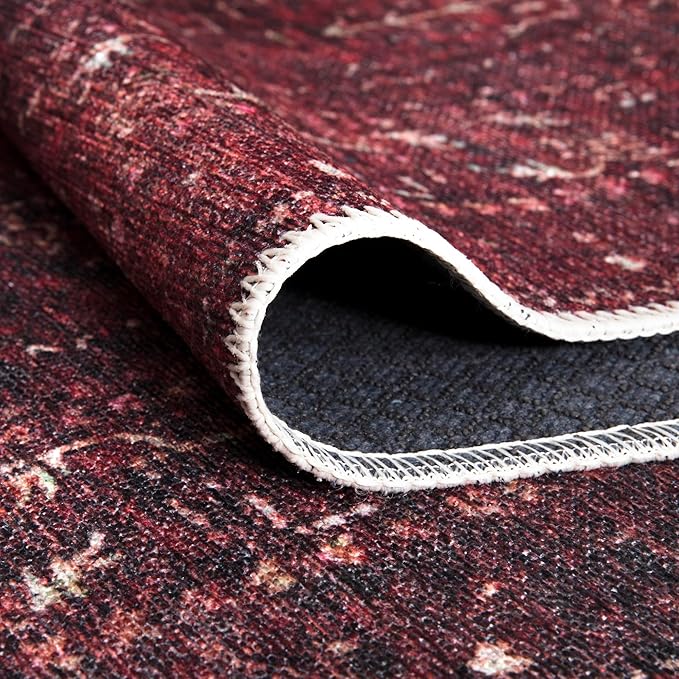 Bloom Rugs Washable Non-Slip 9' x 12' Rug - Dark Red Traditional Bordered Area Rug for Living Room, Bedroom, Dining Room, and Kitchen - Exact Size: 9' x 12'