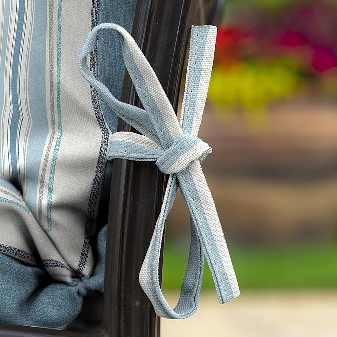 Arden Foam Outdoor Dining Chair Cushion, 20 x 20, Made with ProFoam, Rain-Proof, Fade Resistant, French Blue Linen Stripe