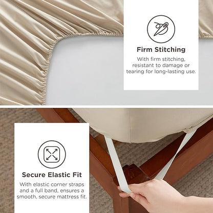 Bedsure Deep Pocket King Sheet Set - Fits Mattresses Up to 21 Inches Thick - 4 Piece GentleSoft Bed Sheets, Moisture Wicking, Soft & Cooling Bedsheet & Pillowcases, Easy & Secure Fit, Beige