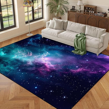5' X 7' Galaxy Area Rug Dark Blue Starry Sky Carpets for Kids Bedroom Living Room Glitter Outer Space Throw Rugs Floor Mat