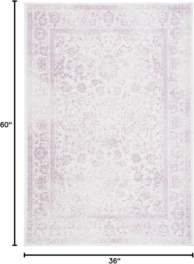 SAFAVIEH Area Rug 3x5 - Adirondack Collection - Ivory & Lavender, Distressed Vintage Floral Design, Non-Shedding & Easy to Clean, Ideal for Living Room, Bedroom, Dining Space (ADR109U)