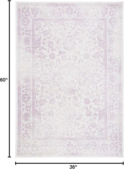 SAFAVIEH Area Rug 3x5 - Adirondack Collection - Ivory & Lavender, Distressed Vintage Floral Design, Non-Shedding & Easy to Clean, Ideal for Living Room, Bedroom, Dining Space (ADR109U)