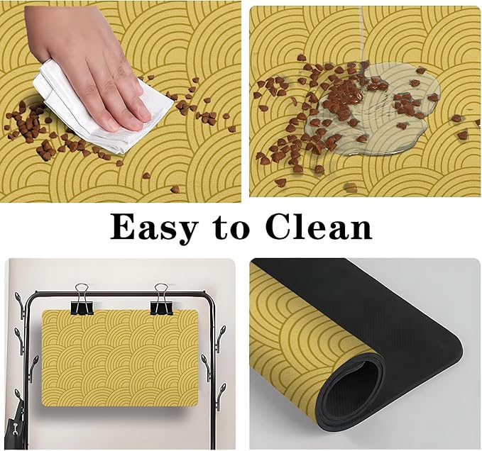 Dog Food Mat for Floors, Absorbent and Quick-Drying Pet Cat Food Mat,Anti-Fouling and Easy-to-Clean Pet Feeding Mat,Dog Bowl Mats for Messy Drinking Water Bowls.17 x32inch Boho Style