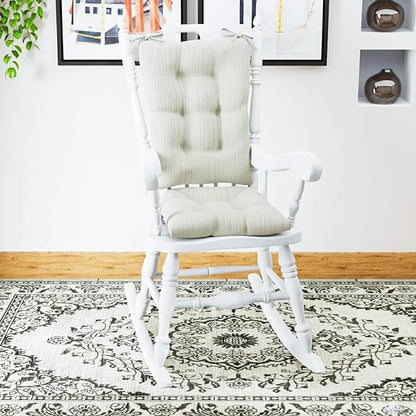 Klear Vu Omega Non-Slip Rocking Chair Cushion, Assembled in USA, Thick Tufted Design, Includes Seat Pad & Back Pillow with Ties, 17x17 Inches, 2-Piece Set, Solid Ivory